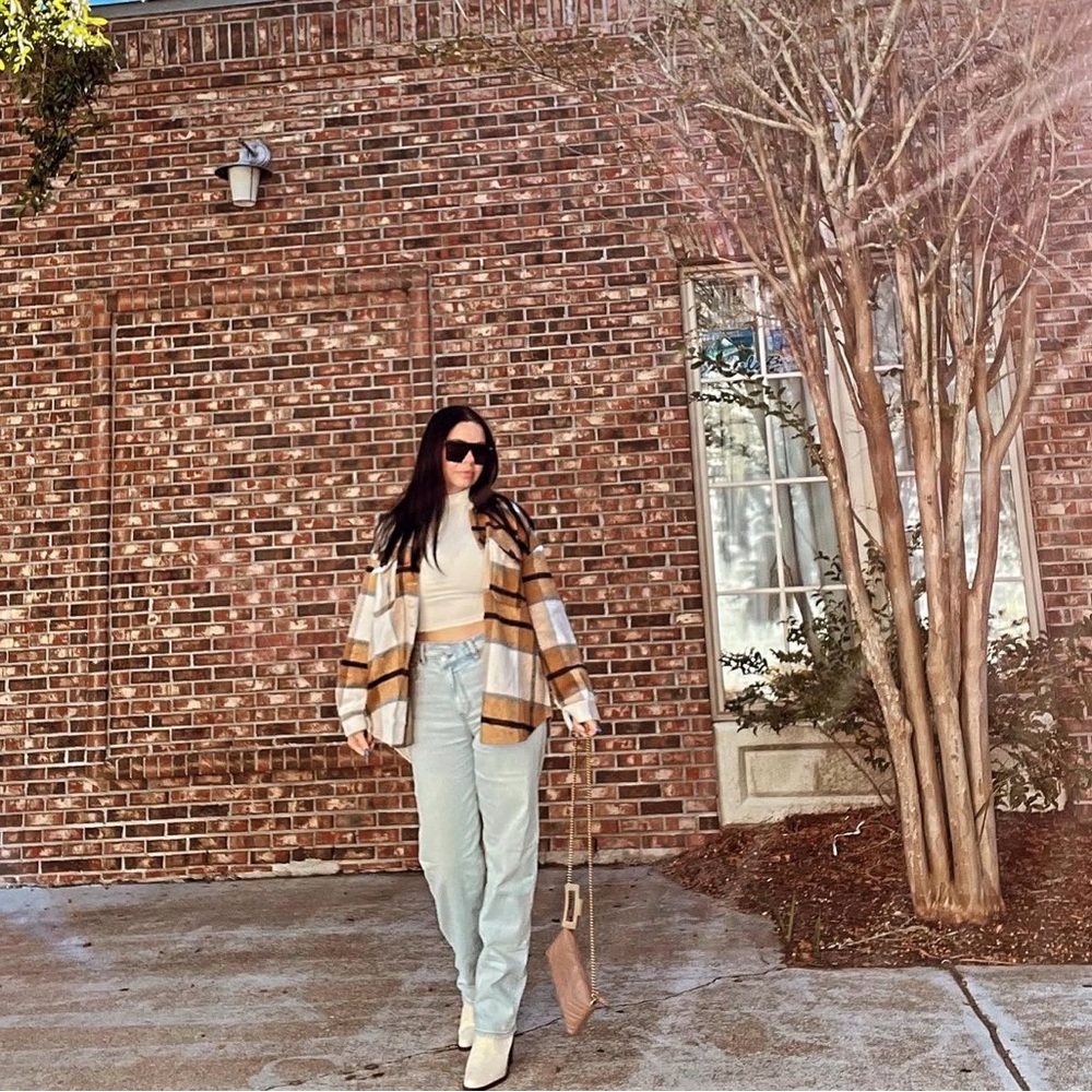 Fashion Nova Plaid Jacket in Brown and White